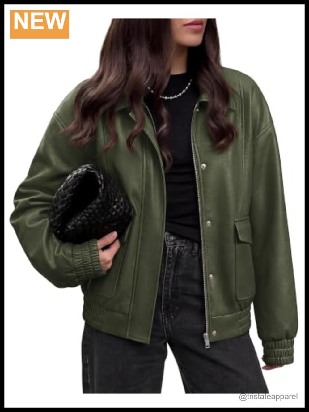 Oversized Faux Leather Moto Jacket Women Long Sleeve Snap Zipper Flap Pockets